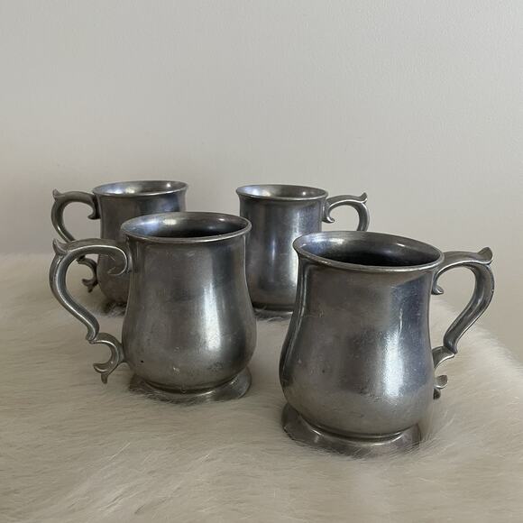 Vintage Other - Vintage Pewter Stein Mug Cups set Of 4 Queen Anne Handles Silver Tone